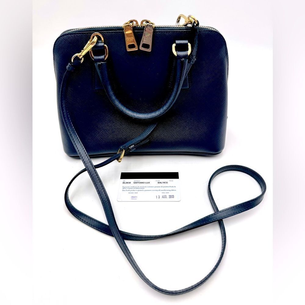 Auth Prada Small Baltic Blue Saffiano Lux Leather 2way Top Handle Promenade Bag - Picture 7 of 16